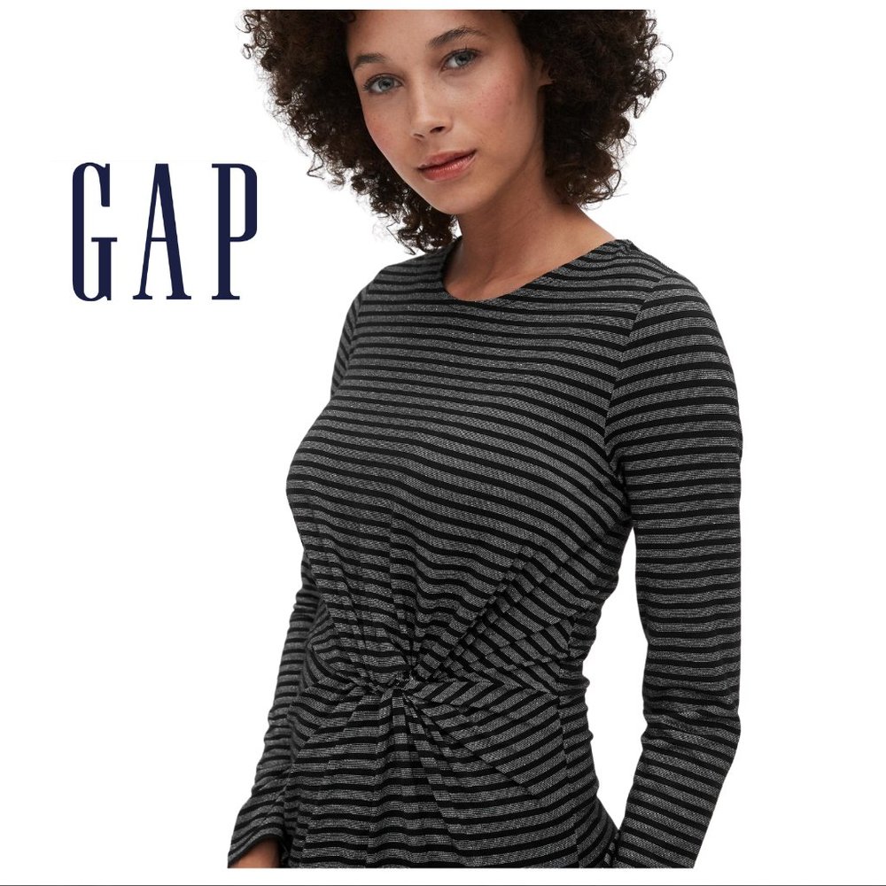 NEW GAP Metallic Stripe Twist-Knot Midi Dress SZ S - Picture 3 of 11